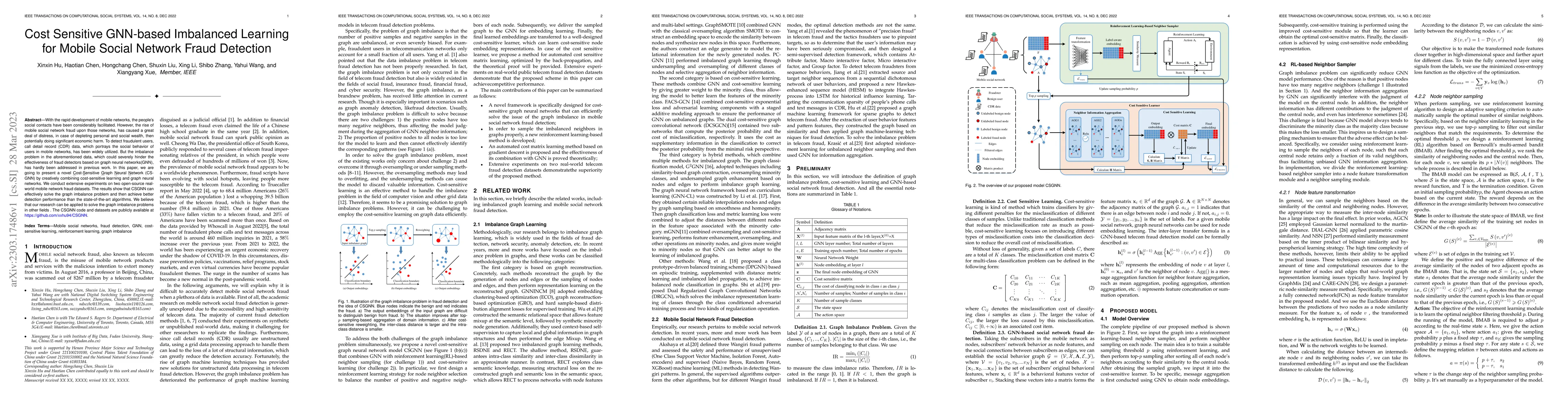 Thumbnail for Cost Sensitive GNN-based Imbalanced Learning for Mobile Social Network
  Fraud Detection