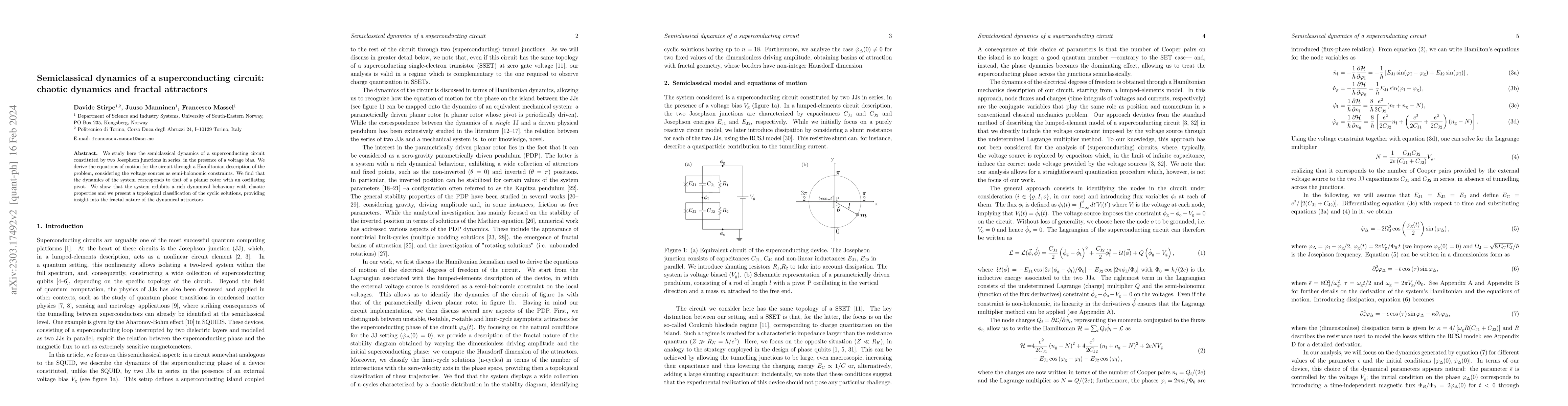 Thumbnail for Semiclassical dynamics of a superconducting circuit: chaotic dynamics
  and fractal attractors