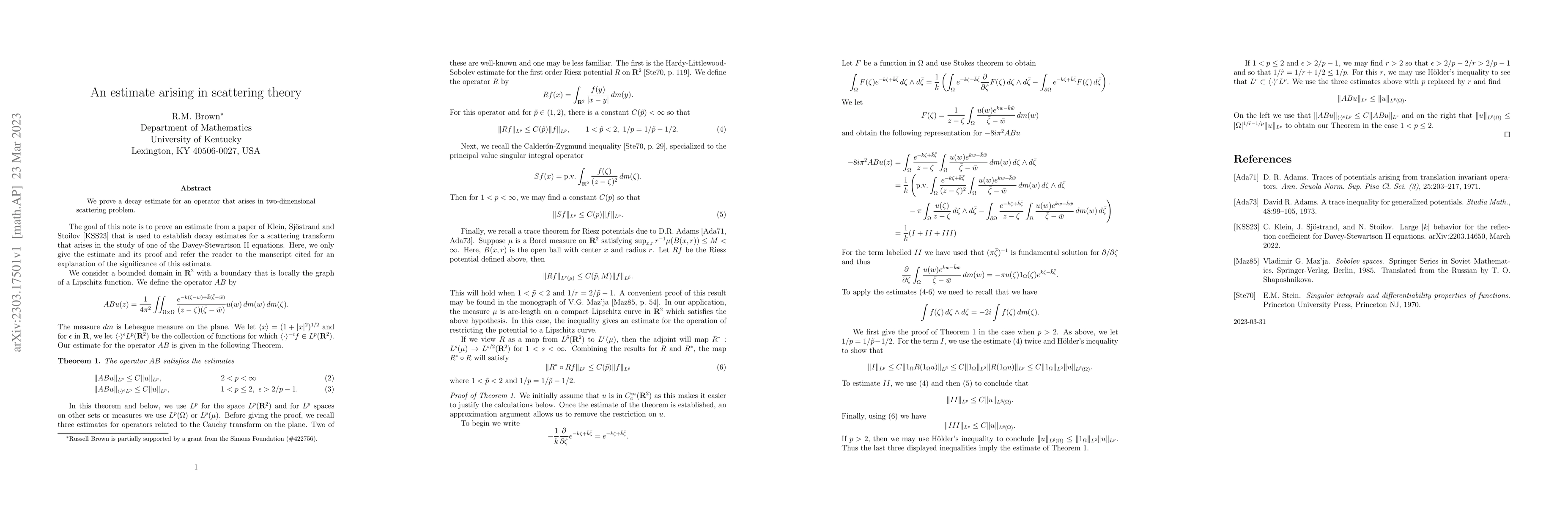 Thumbnail for An estimate arising in scattering theory