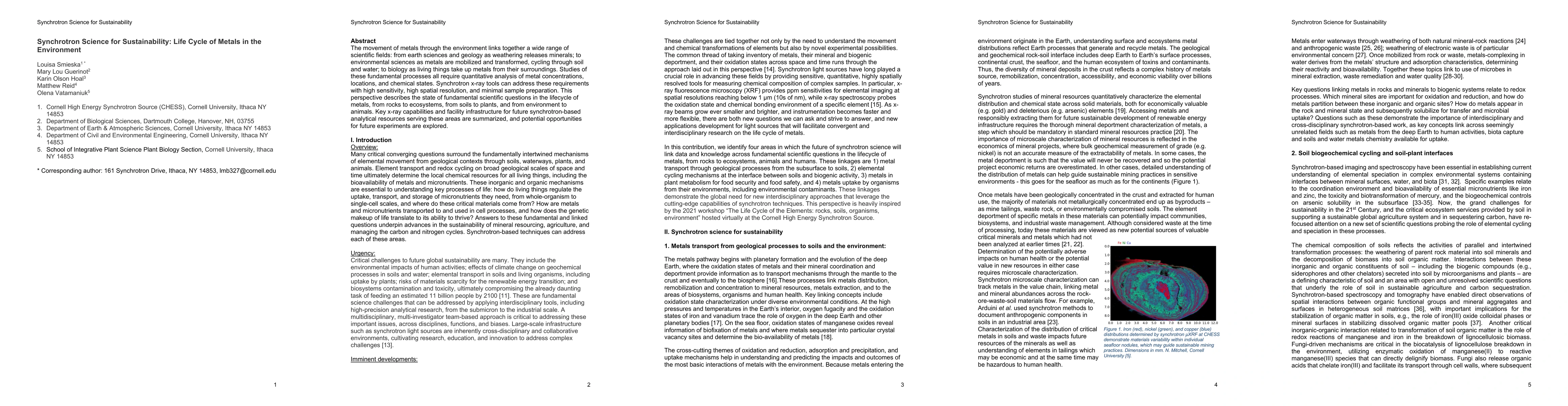 Thumbnail for Synchrotron Science for Sustainability: Life Cycle of Metals in the
  Environment