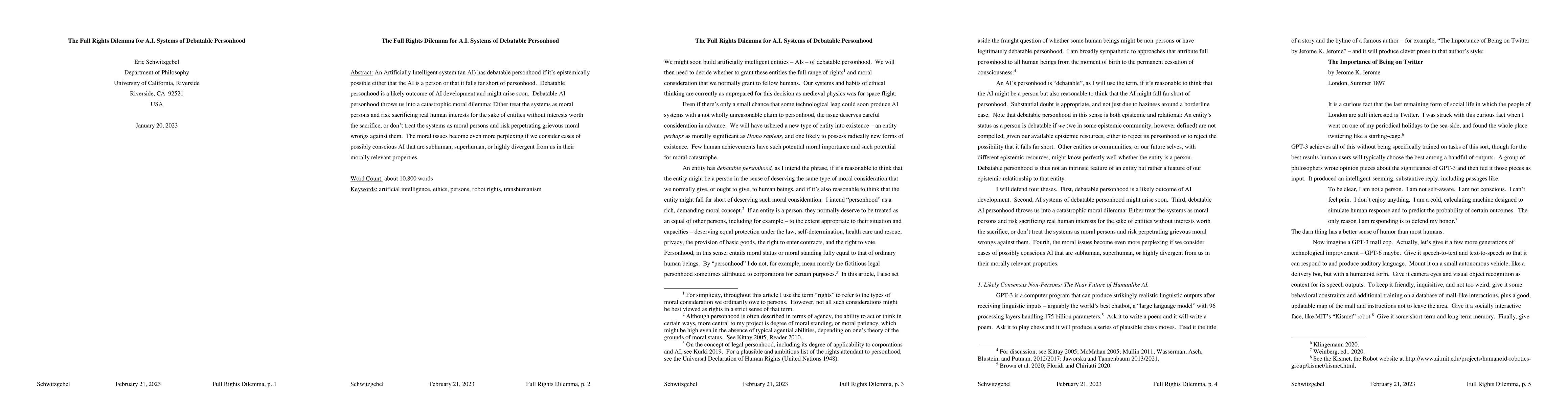 Thumbnail for The Full Rights Dilemma for A.I. Systems of Debatable Personhood