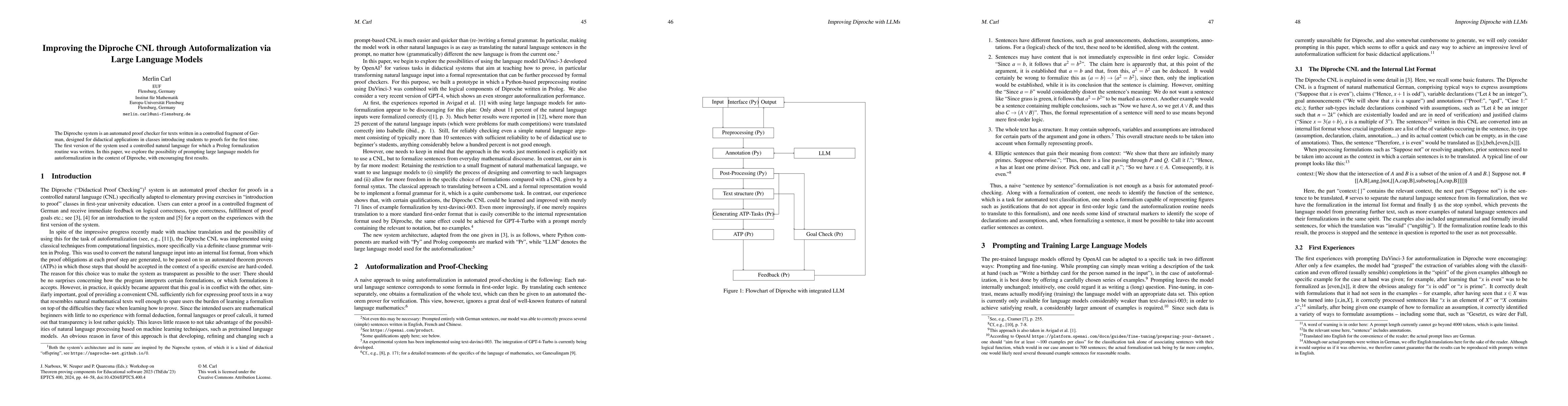 Thumbnail for Improving the Diproche CNL through Autoformalization via Large Language
  Models