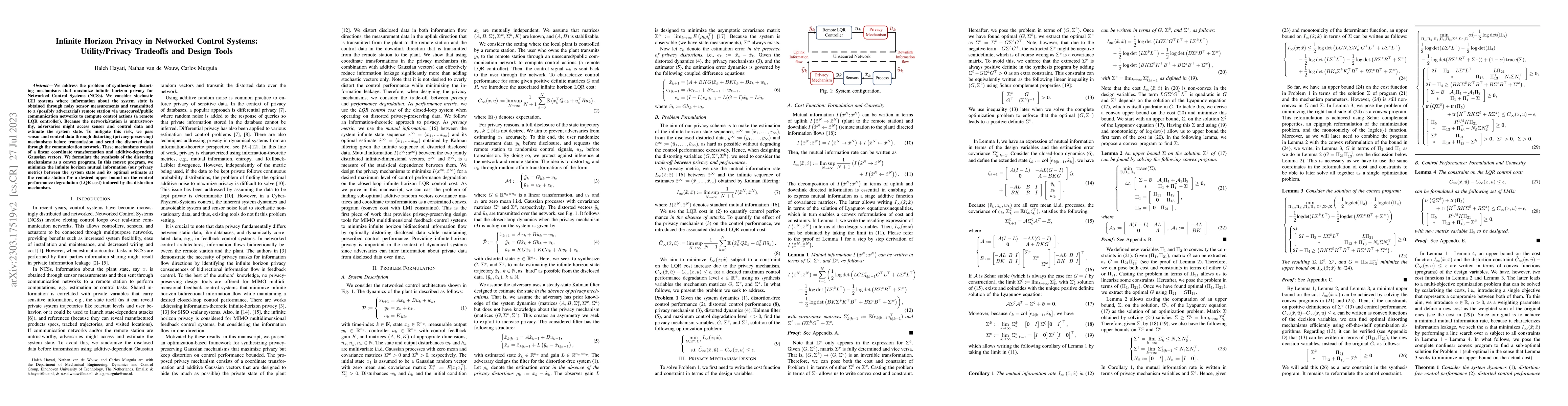 Thumbnail for Infinite Horizon Privacy in Networked Control Systems: Utility/Privacy
  Tradeoffs and Design Tools