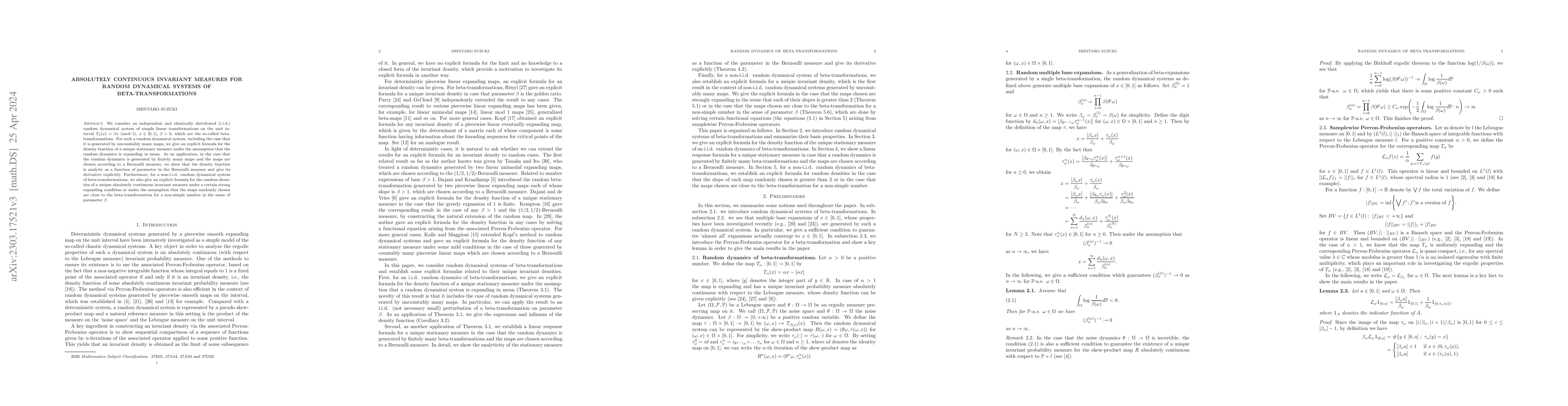 Thumbnail for Absolutely continuous invariant measures for random dynamical systems of
  beta-transformations