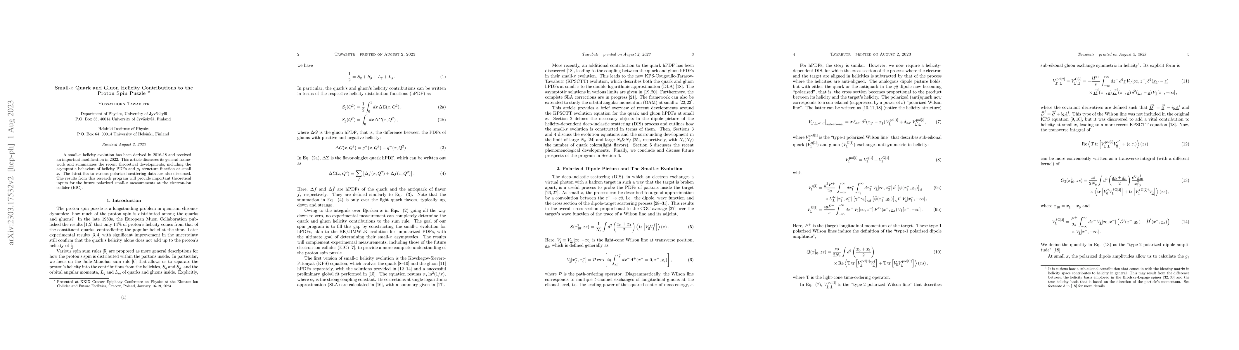 Thumbnail for Small-$x$ Quark and Gluon Helicity Contributions to the Proton Spin
  Puzzle