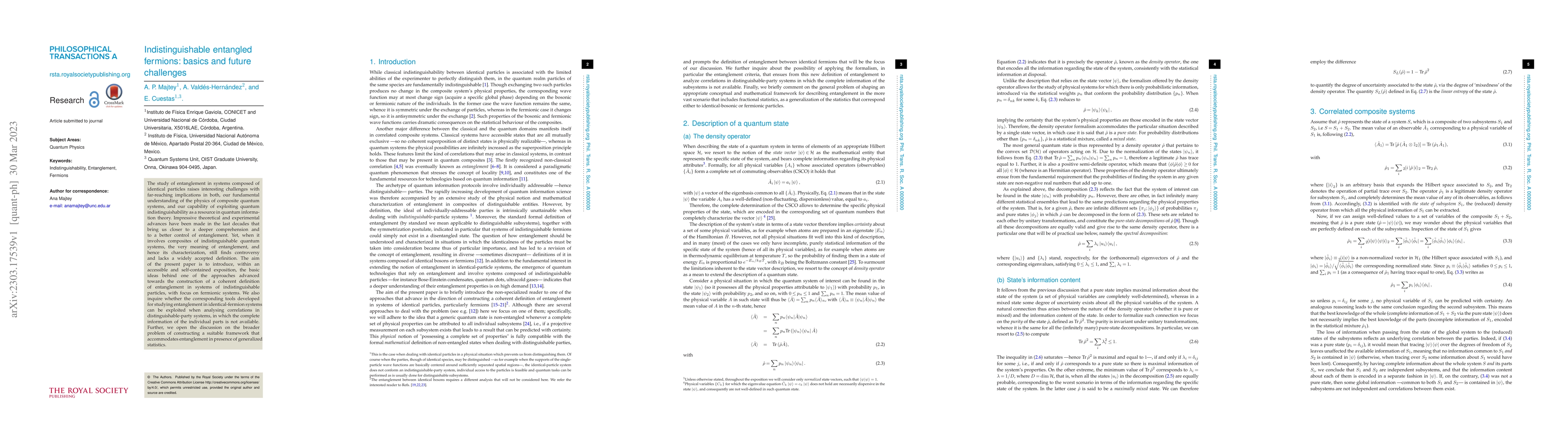 Thumbnail for Indistinguishable entangled fermions: basics and future challenges