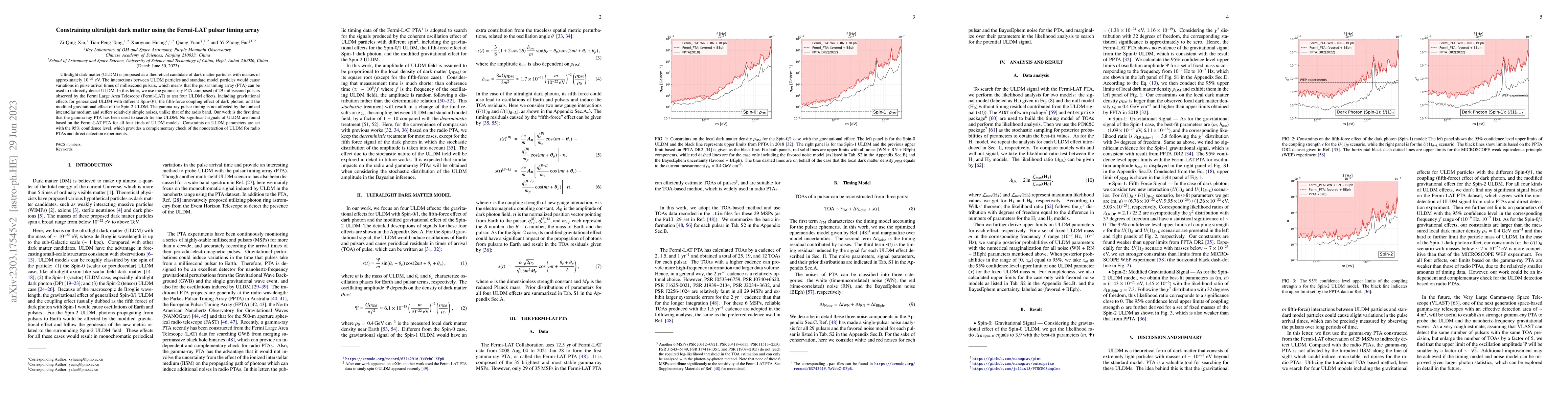 Thumbnail for Constraining ultralight dark matter using the Fermi-LAT pulsar timing
  array
