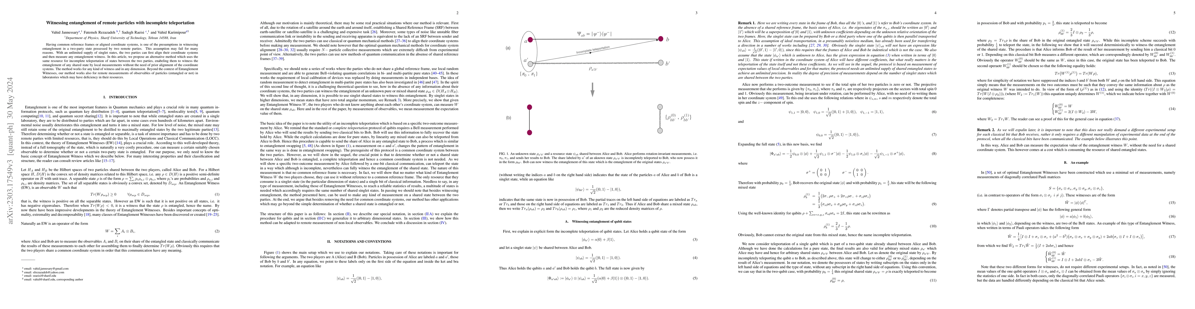 Thumbnail for Witnessing entanglement of remote particles with incomplete
  teleportation