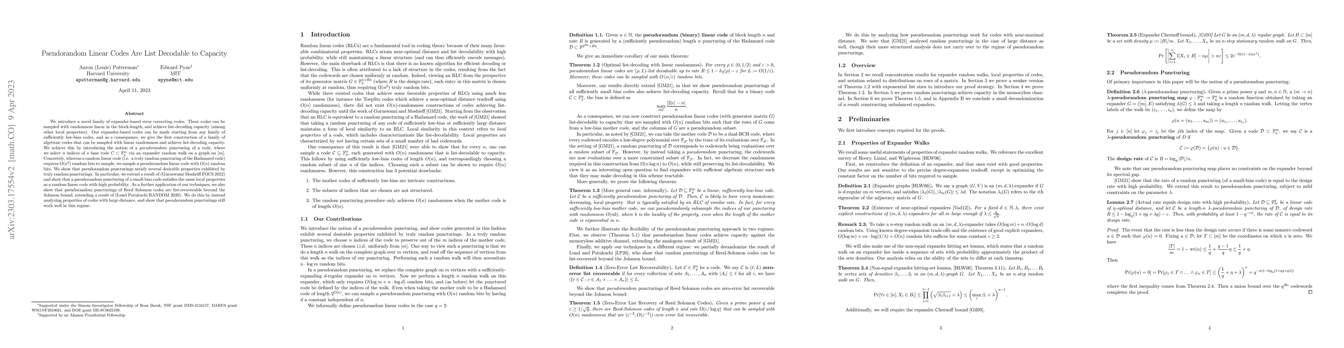 Thumbnail for Pseudorandom Linear Codes are List Decodable to Capacity