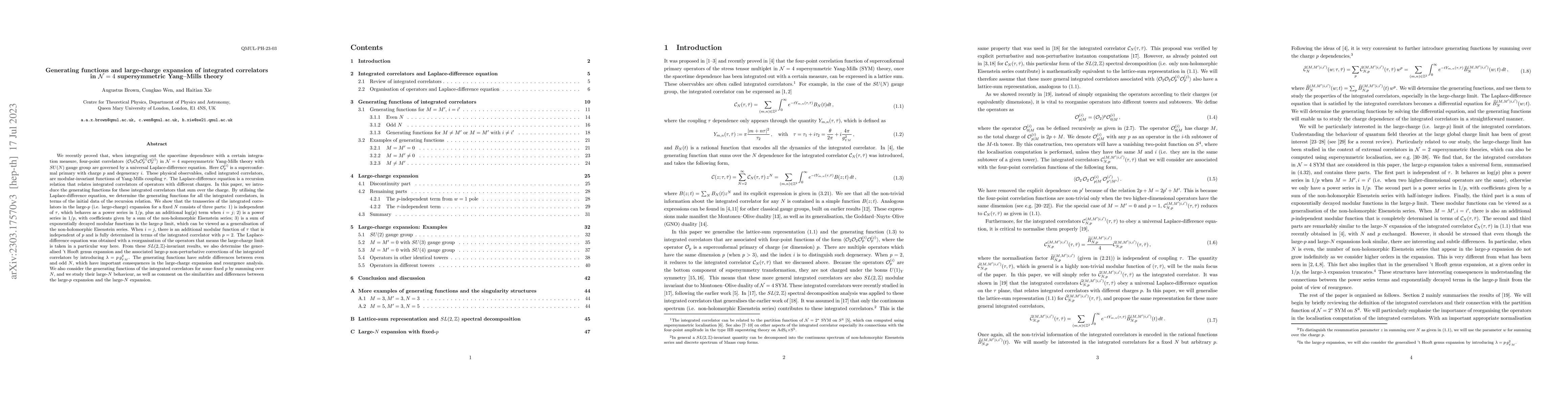 Thumbnail for Generating functions and large-charge expansion of integrated
  correlators in $\mathcal{N}=4$ supersymmetric Yang-Mills theory