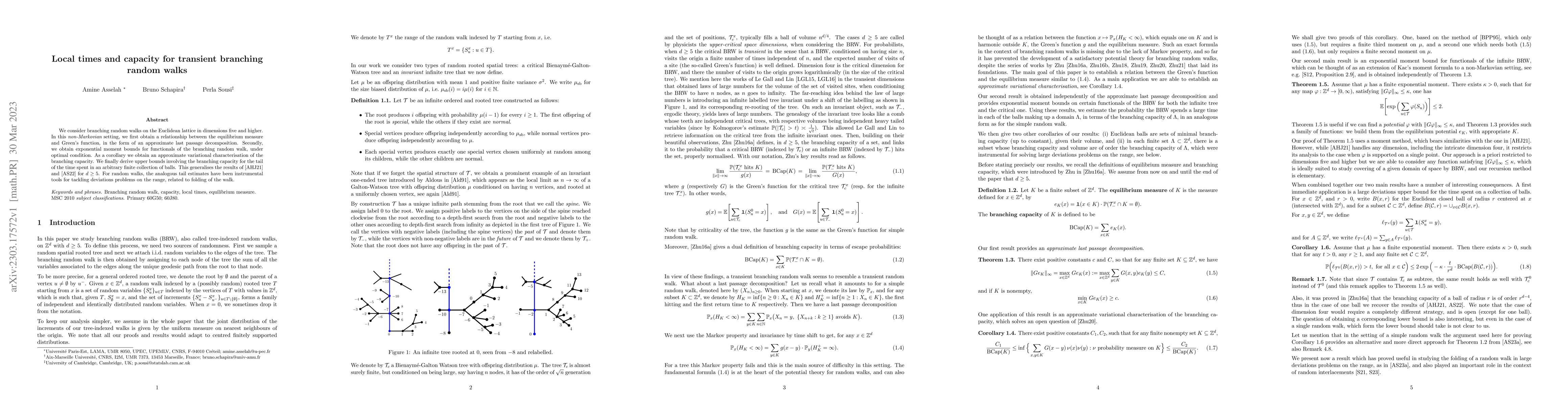 Thumbnail for Local times and capacity for transient branching random walks