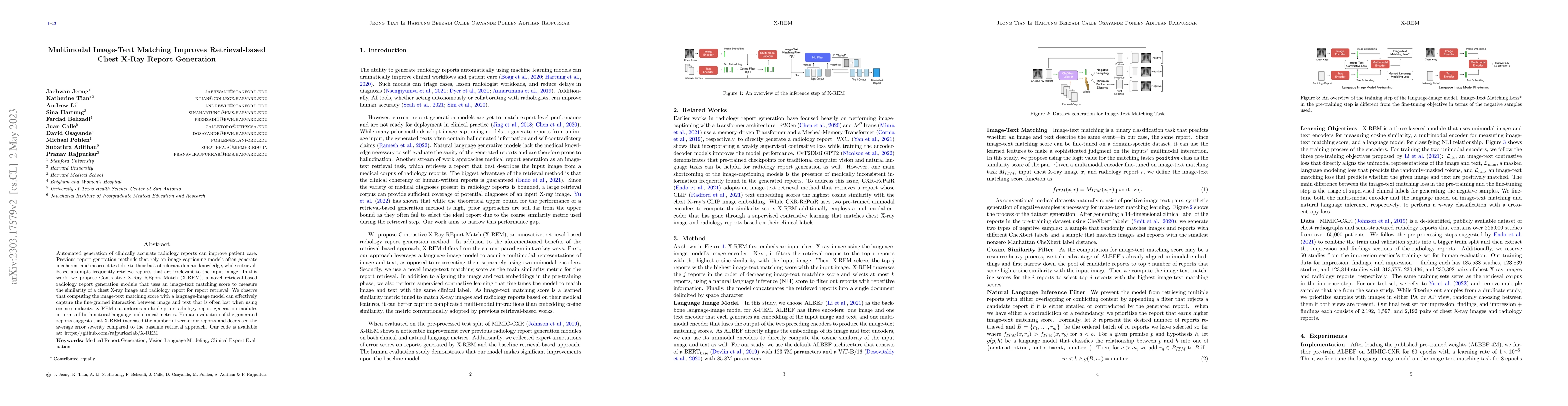 Thumbnail for Multimodal Image-Text Matching Improves Retrieval-based Chest X-Ray
  Report Generation