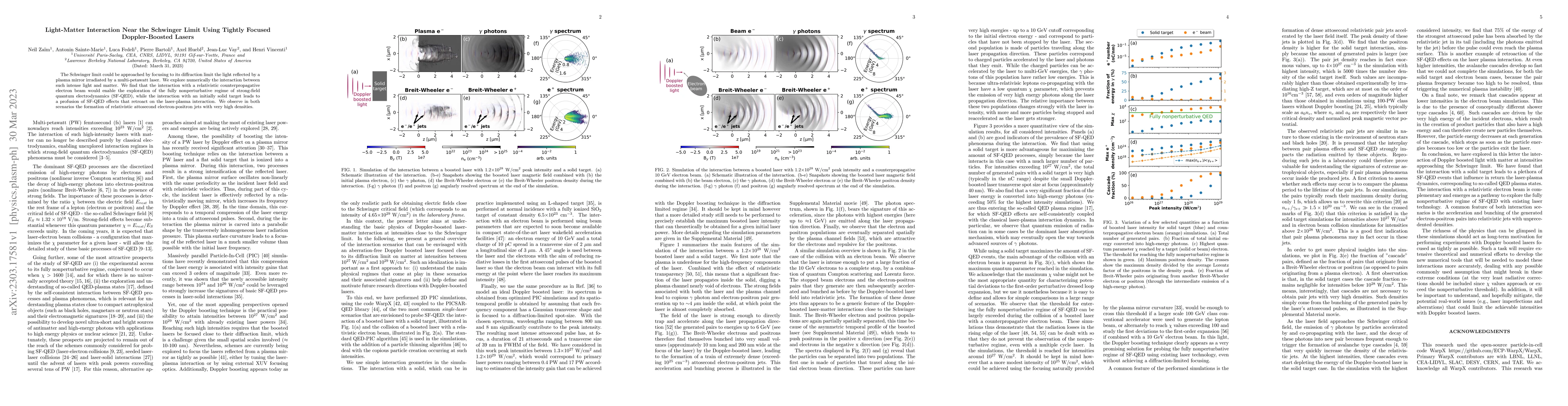 Thumbnail for Light-Matter Interaction Near the Schwinger Limit Using Tightly Focused
  Doppler-Boosted Lasers