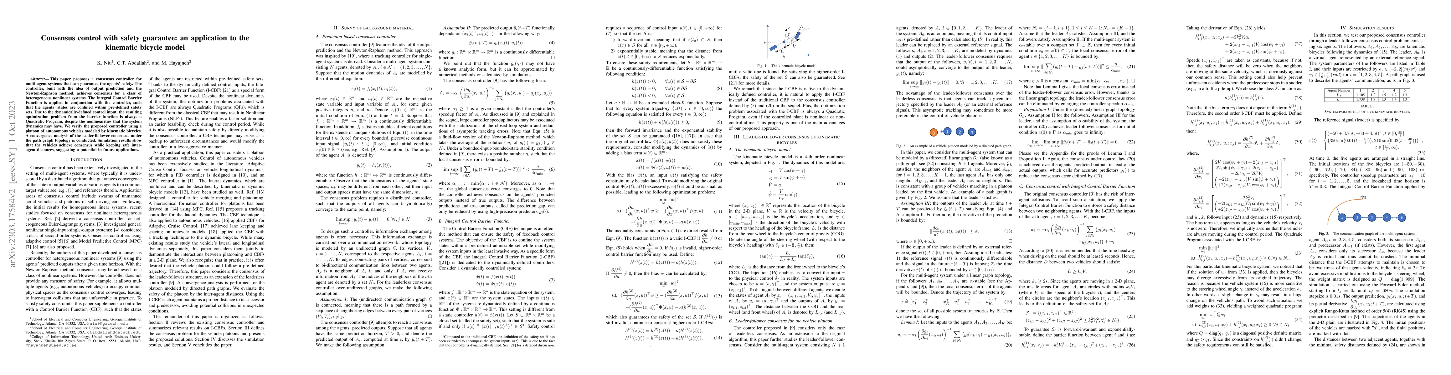 Thumbnail for Consensus controller with safety guarantee: an application to the
  kinematic bicycle model
