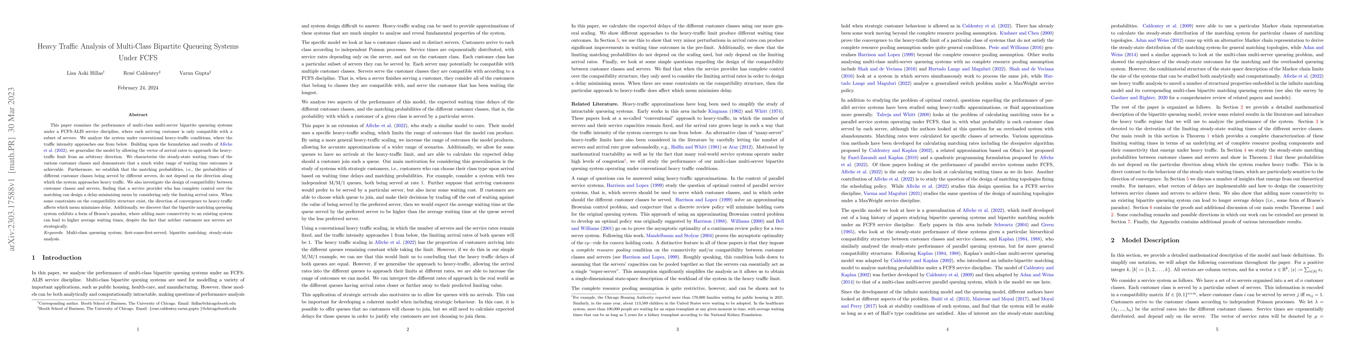 Thumbnail for Heavy Traffic Analysis of Multi-Class Bipartite Queueing Systems Under
  FCFS