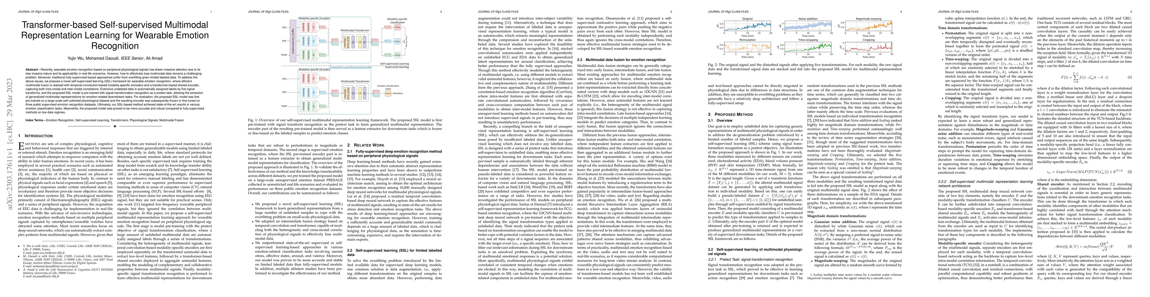 Thumbnail for Transformer-based Self-supervised Multimodal Representation Learning for
  Wearable Emotion Recognition