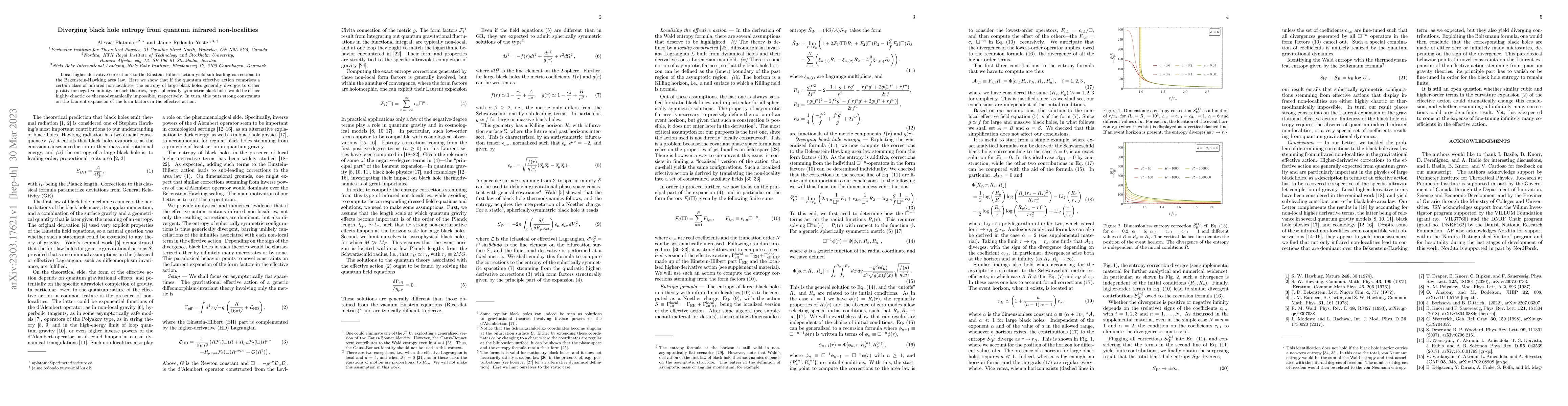 Thumbnail for Diverging black hole entropy from quantum infrared non-localities