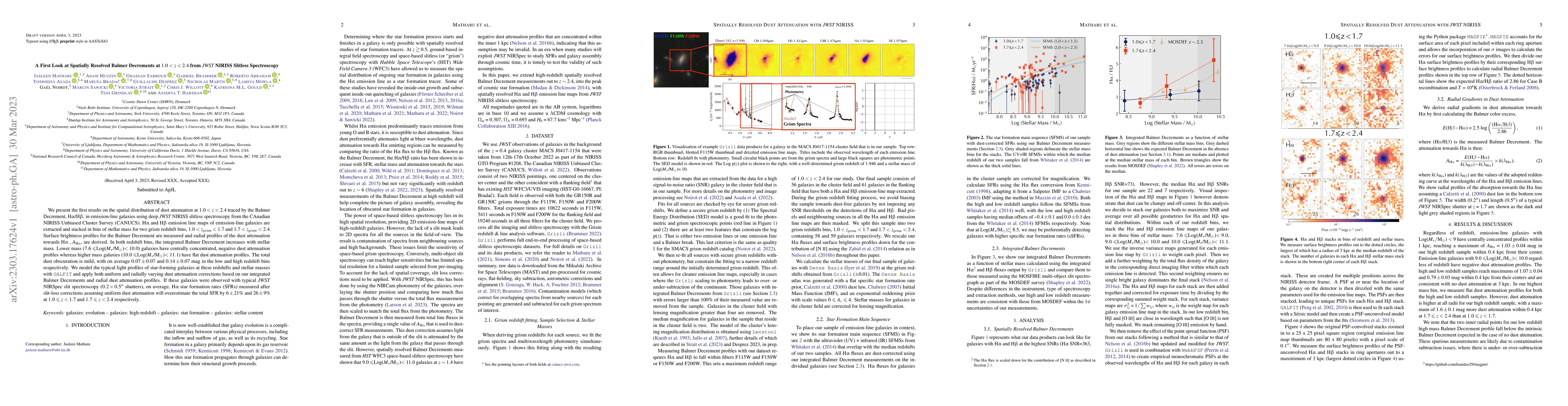 Thumbnail for A First Look at Spatially Resolved Balmer Decrements at $1.0<z<2.4$ from
  JWST NIRISS Slitless Spectroscopy