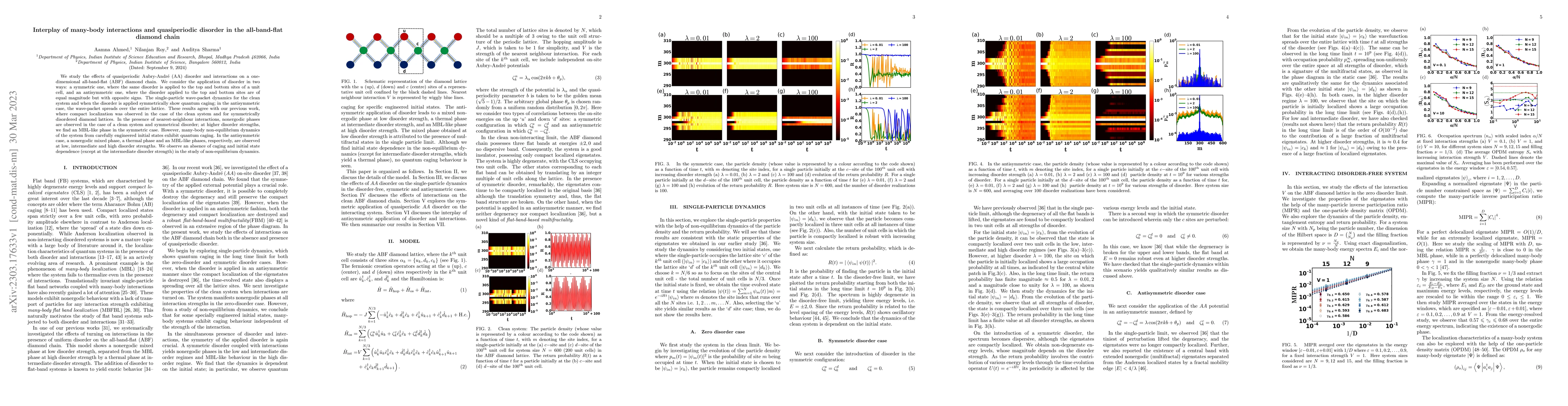 Thumbnail for Interplay of many-body interactions and quasiperiodic disorder in the
  all-band-flat diamond chain