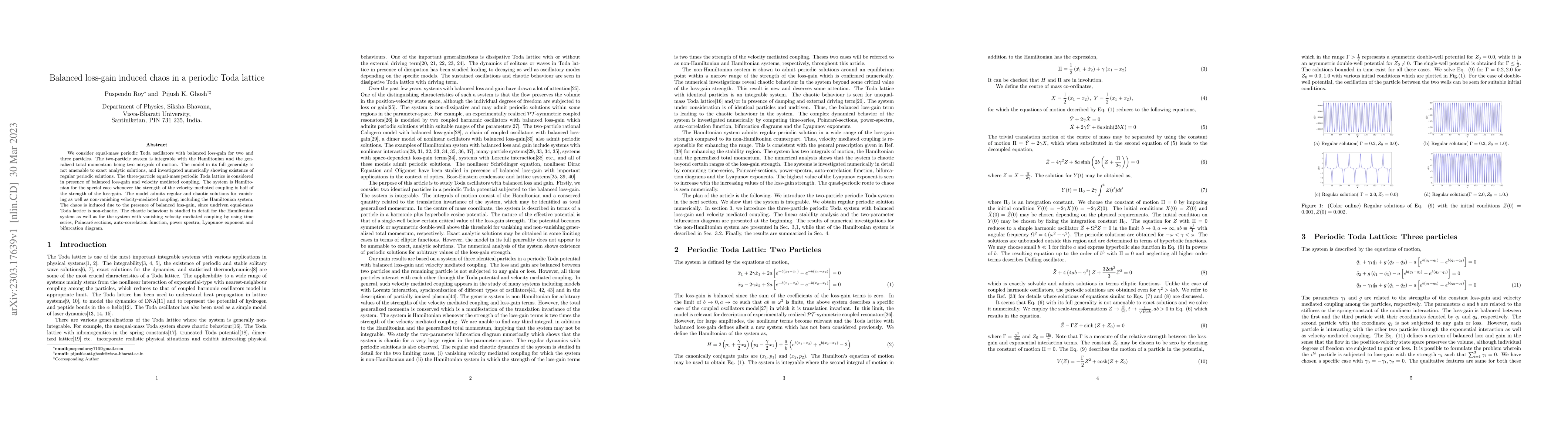 Thumbnail for Balanced loss-gain induced chaos in a periodic Toda lattice