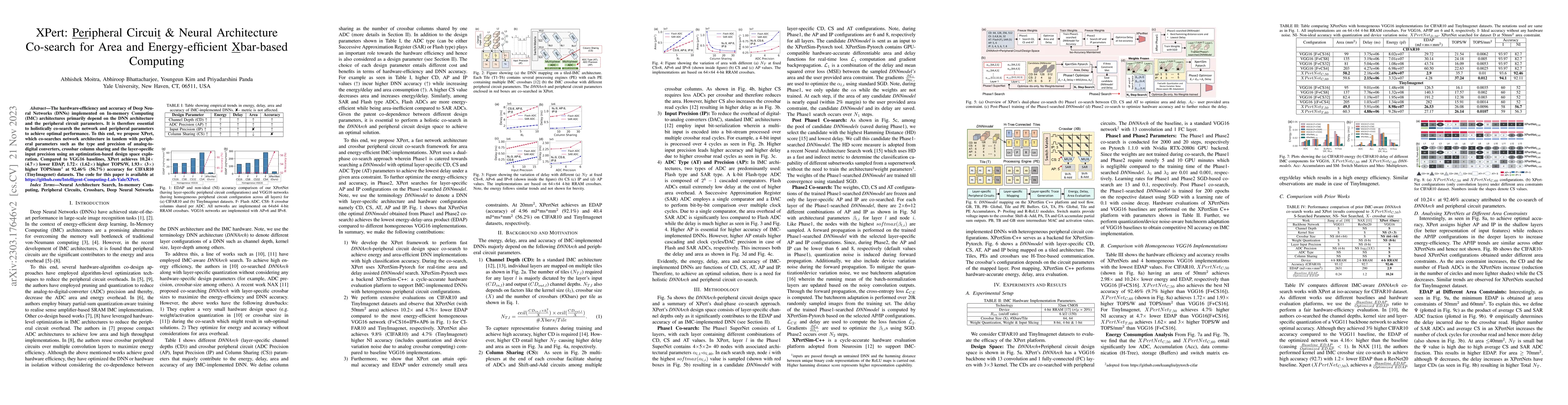 Thumbnail for XPert: Peripheral Circuit & Neural Architecture Co-search for Area and
  Energy-efficient Xbar-based Computing