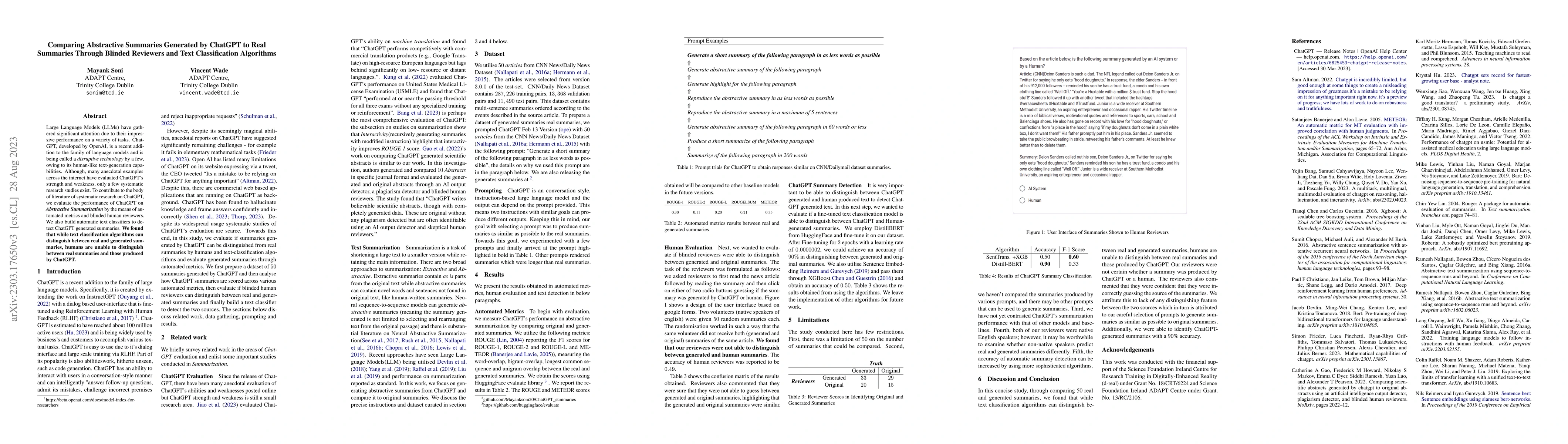 Thumbnail for Comparing Abstractive Summaries Generated by ChatGPT to Real Summaries
  Through Blinded Reviewers and Text Classification Algorithms