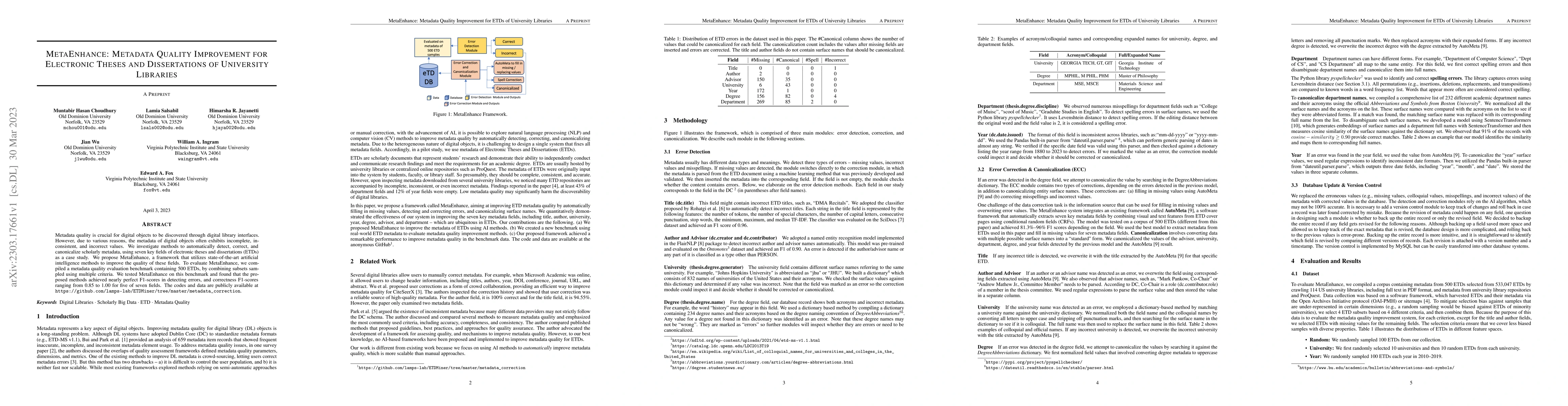 Thumbnail for MetaEnhance: Metadata Quality Improvement for Electronic Theses and
  Dissertations of University Libraries