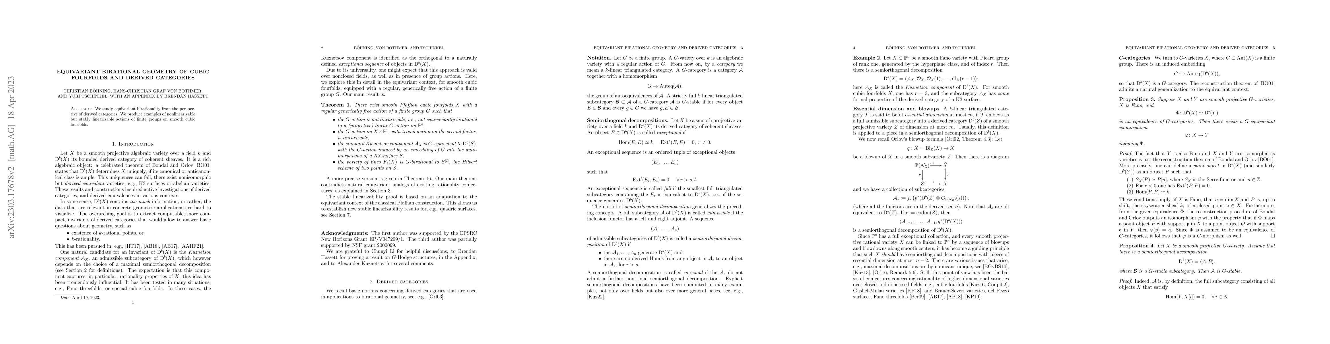 Thumbnail for Equivariant birational geometry of cubic fourfolds and derived
  categories