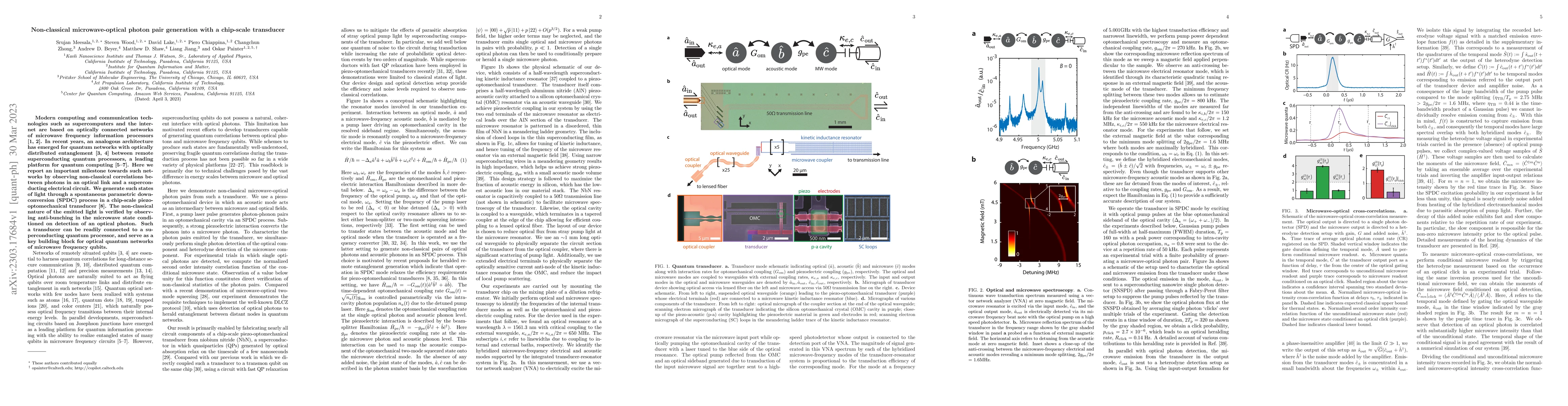 Thumbnail for Non-classical microwave-optical photon pair generation with a chip-scale
  transducer