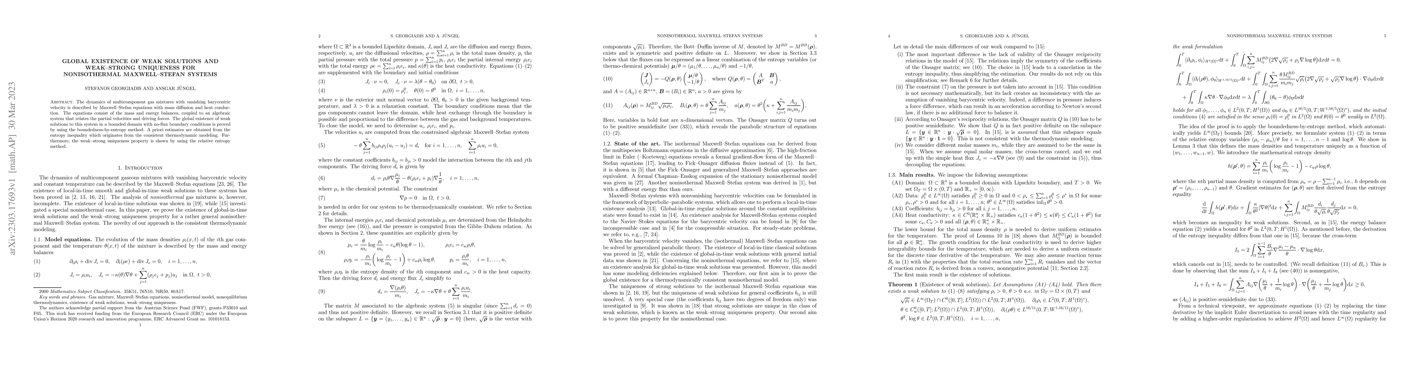 Thumbnail for Global existence of weak solutions and weak-strong uniqueness for
  nonisothermal Maxwell-Stefan systems