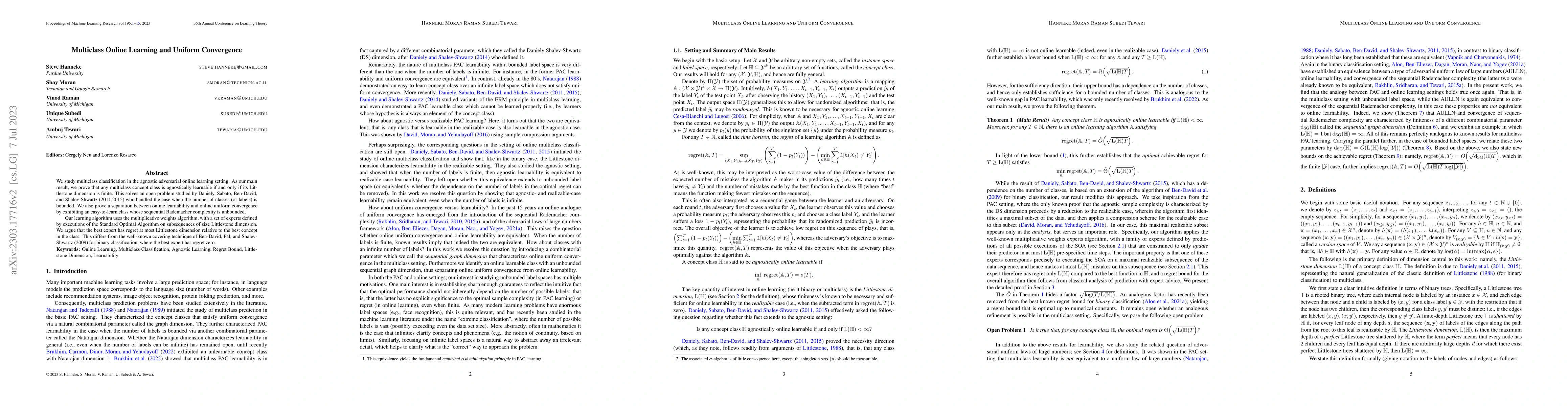 Thumbnail for Multiclass Online Learning and Uniform Convergence