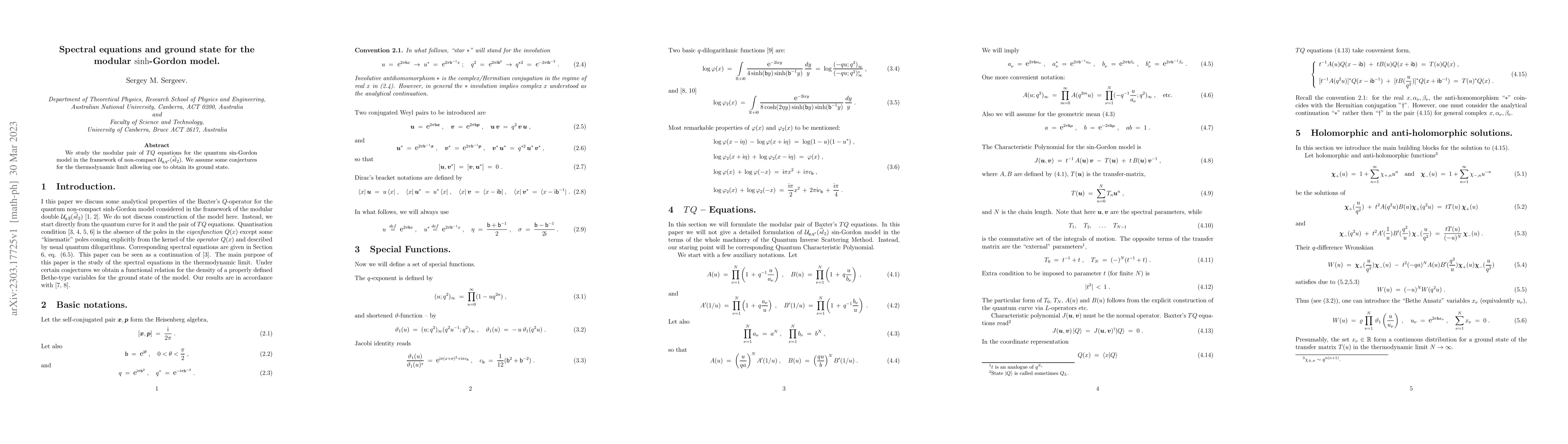 Thumbnail for Spectral equations and ground state for the modular $\sinh$-Gordon model