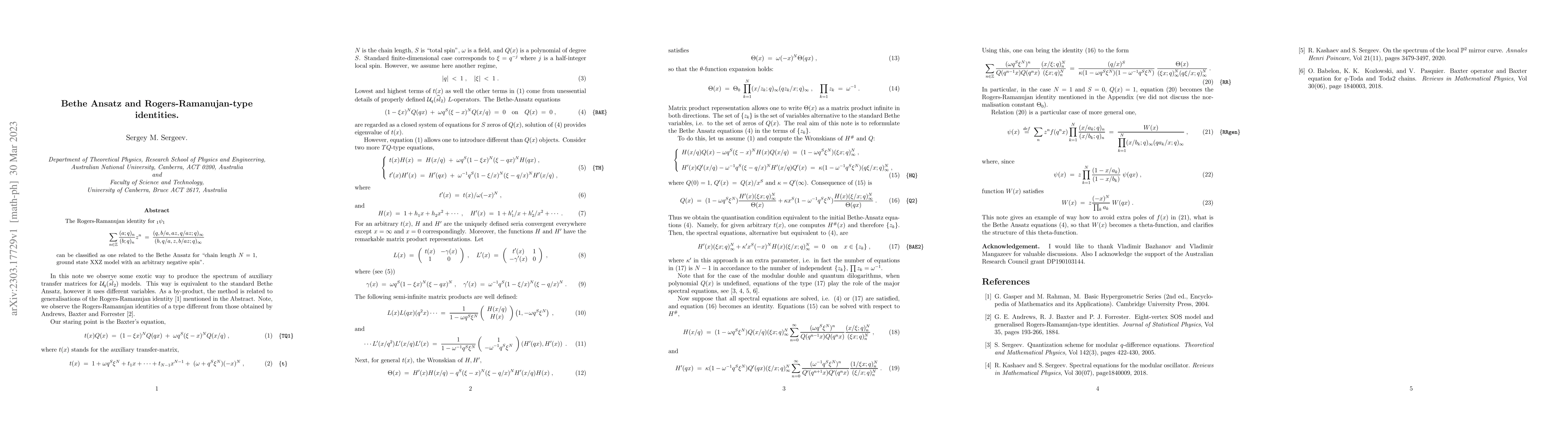 Thumbnail for Bethe Ansatz and Rogers-Ramanujan-type identities