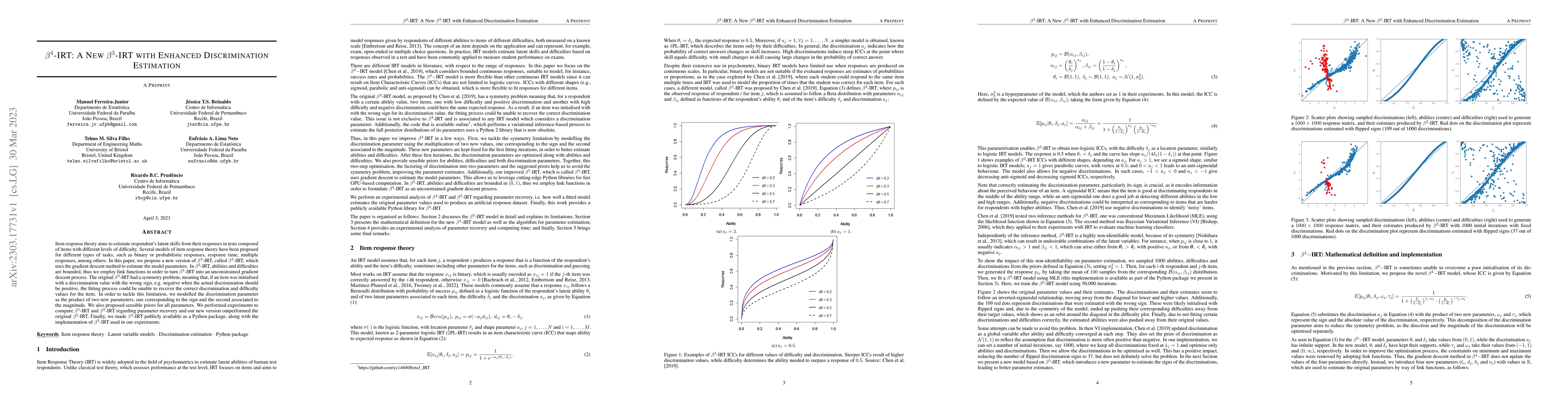 Thumbnail for $\beta^{4}$-IRT: A New $\beta^{3}$-IRT with Enhanced Discrimination
  Estimation
