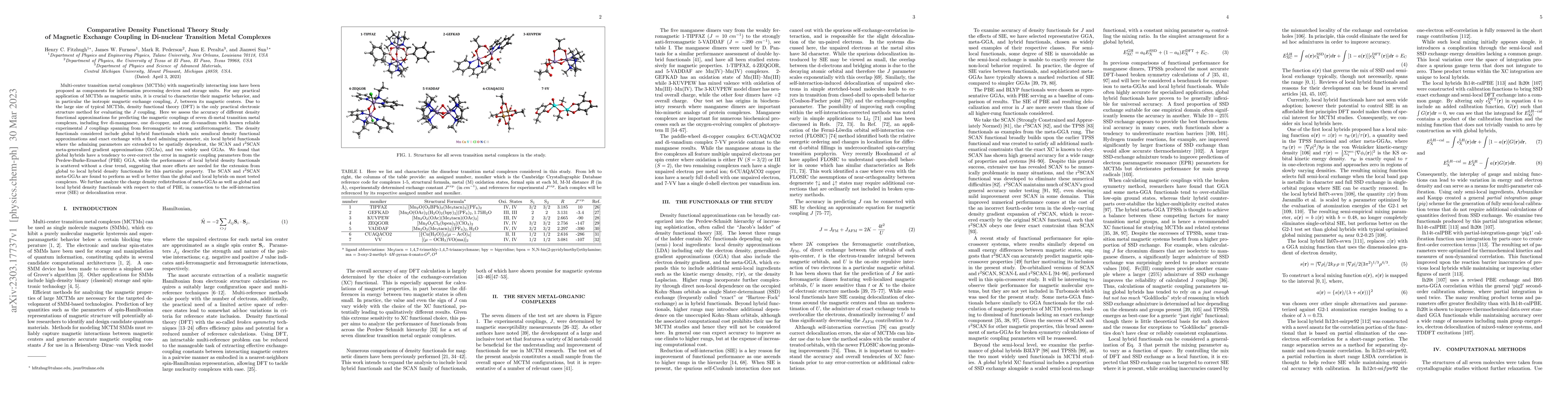 Thumbnail for Comparative Density Functional Theory Study of Magnetic Exchange
  Coupling in Di-nuclear Transition Metal Complexes