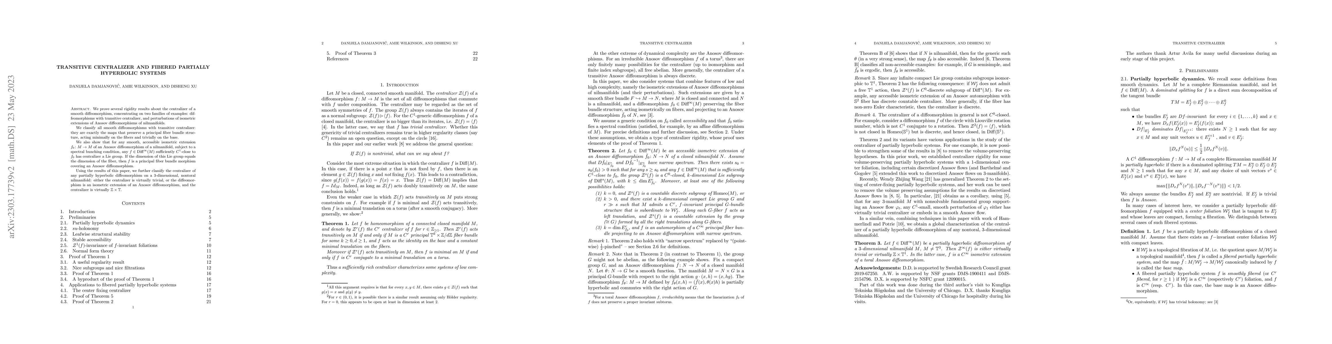 Thumbnail for Transitive centralizers and fibered partially hyperbolic systems