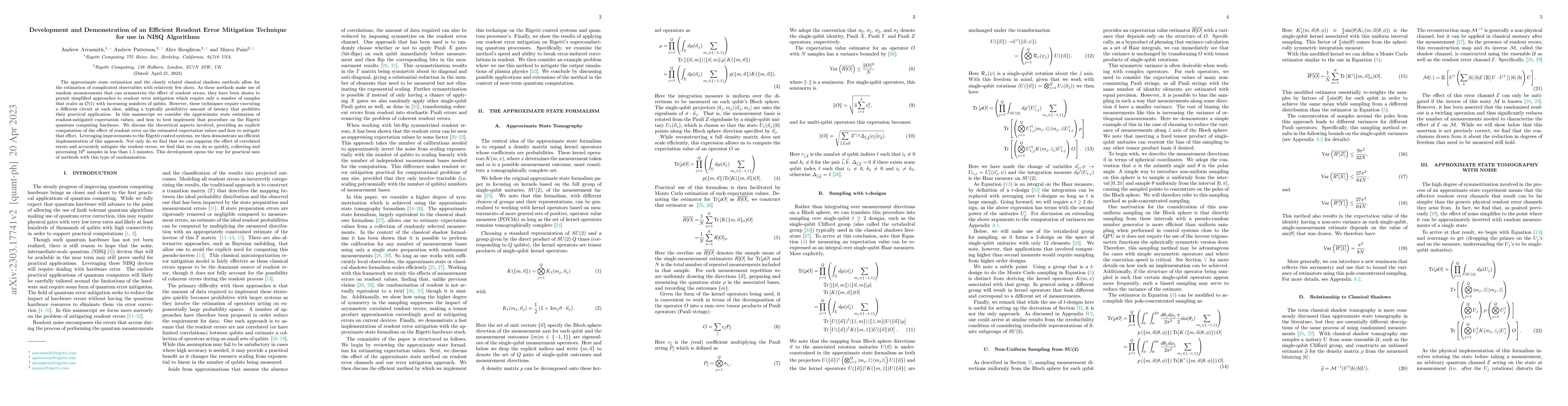 Thumbnail for Development and Demonstration of an Efficient Readout Error Mitigation
  Technique for use in NISQ Algorithms