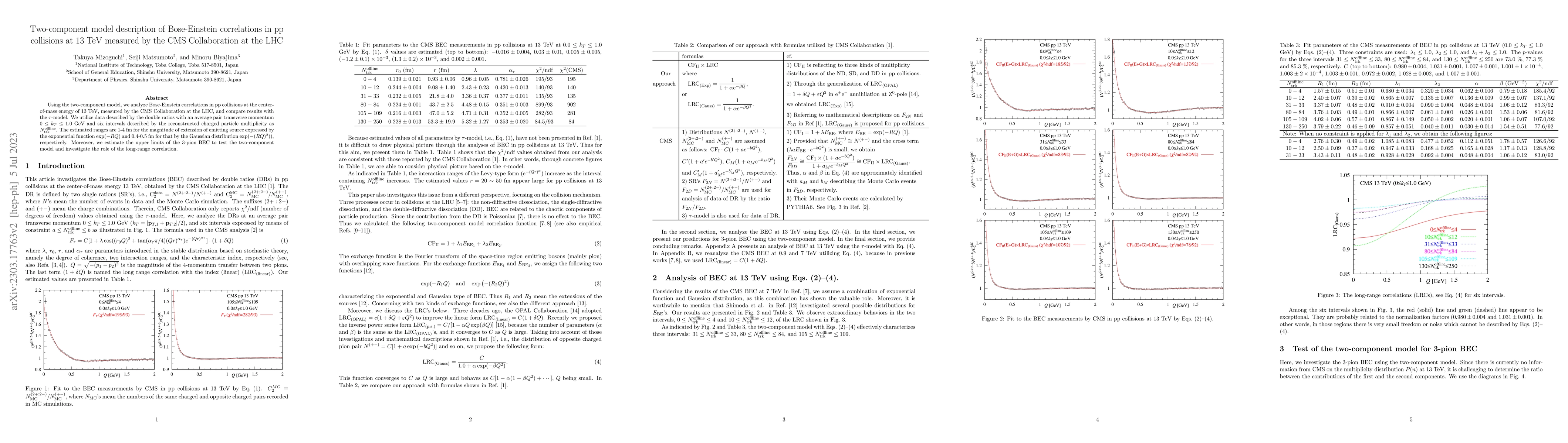 Thumbnail for Two-component model description of Bose-Einstein correlations in pp
  collisions at 13 TeV measured by the CMS Collaboration at the LHC