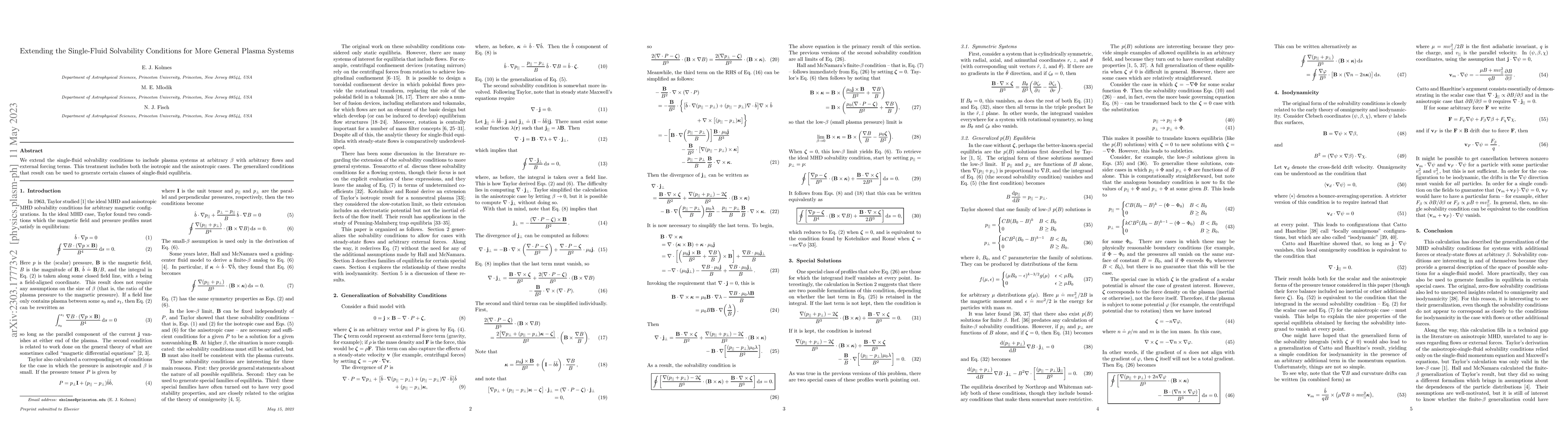 Thumbnail for Extending the Single-Fluid Solvability Conditions for More General
  Plasma Systems