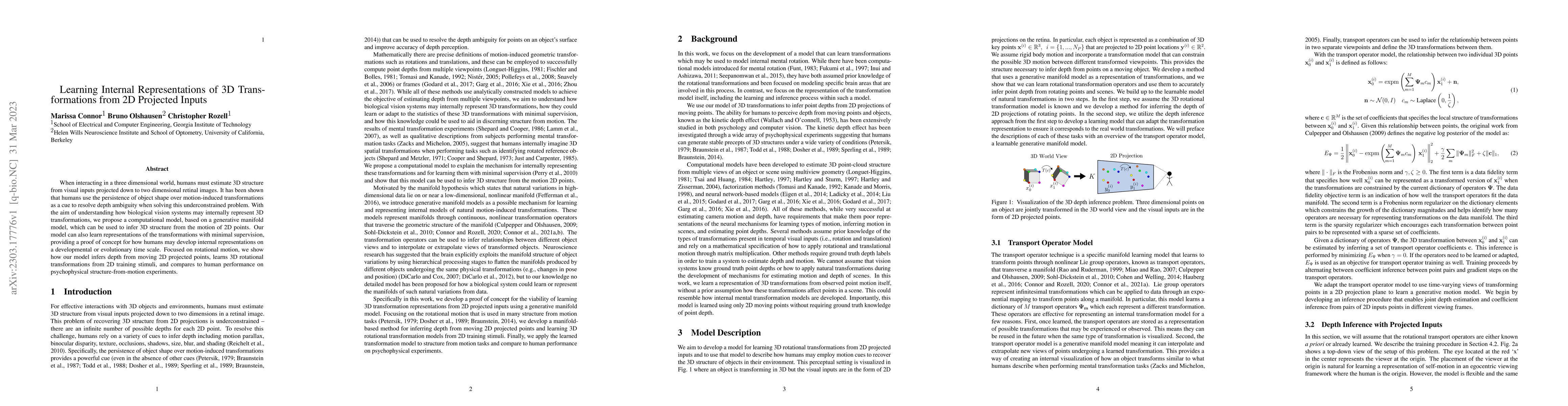 Thumbnail for Learning Internal Representations of 3D Transformations from 2D
  Projected Inputs