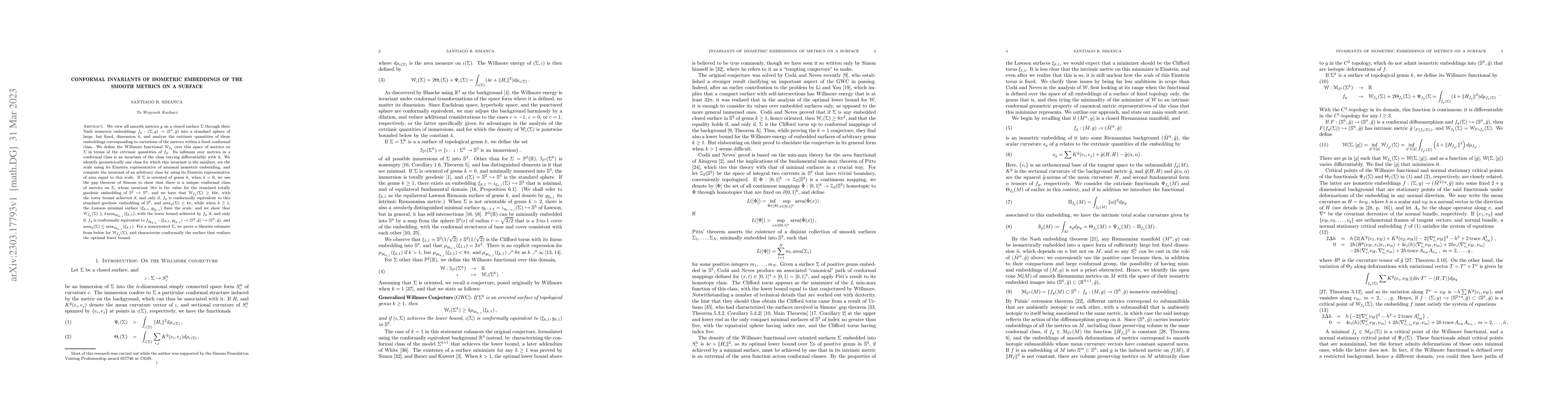 Thumbnail for Conformal invariants of isometric embeddings of the smooth metrics on a
  surface