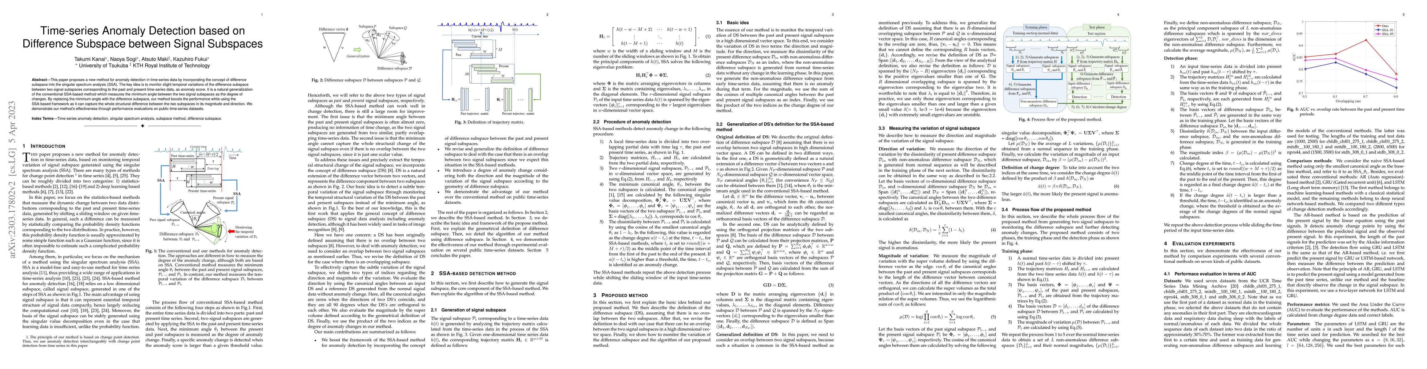 Thumbnail for Time-series Anomaly Detection based on Difference Subspace between
  Signal Subspaces