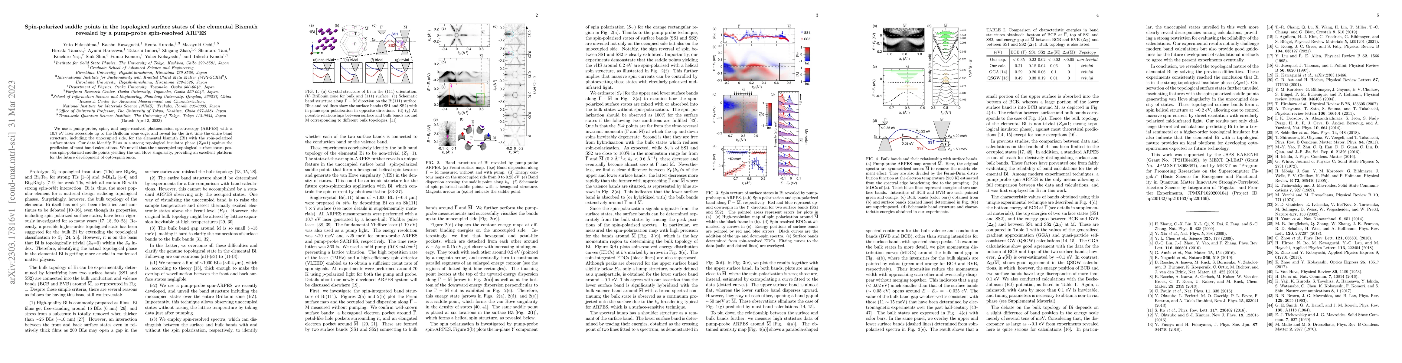 Thumbnail for Spin-polarized saddle points in the topological surface states of the
  elemental Bismuth revealed by a pump-probe spin-resolved ARPES
