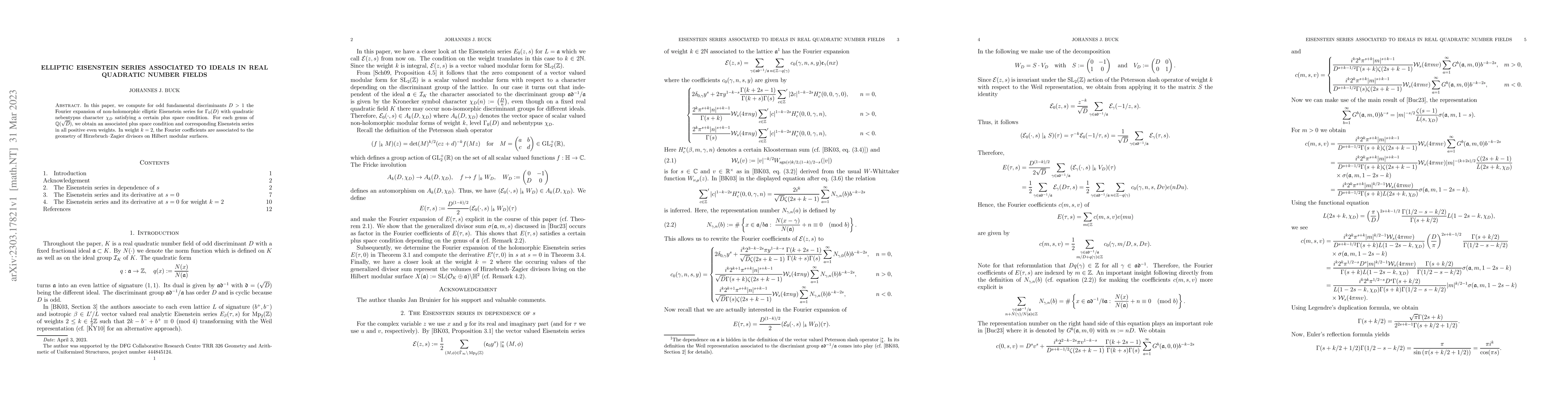 Thumbnail for Elliptic Eisenstein series associated to ideals in real quadratic number
  fields