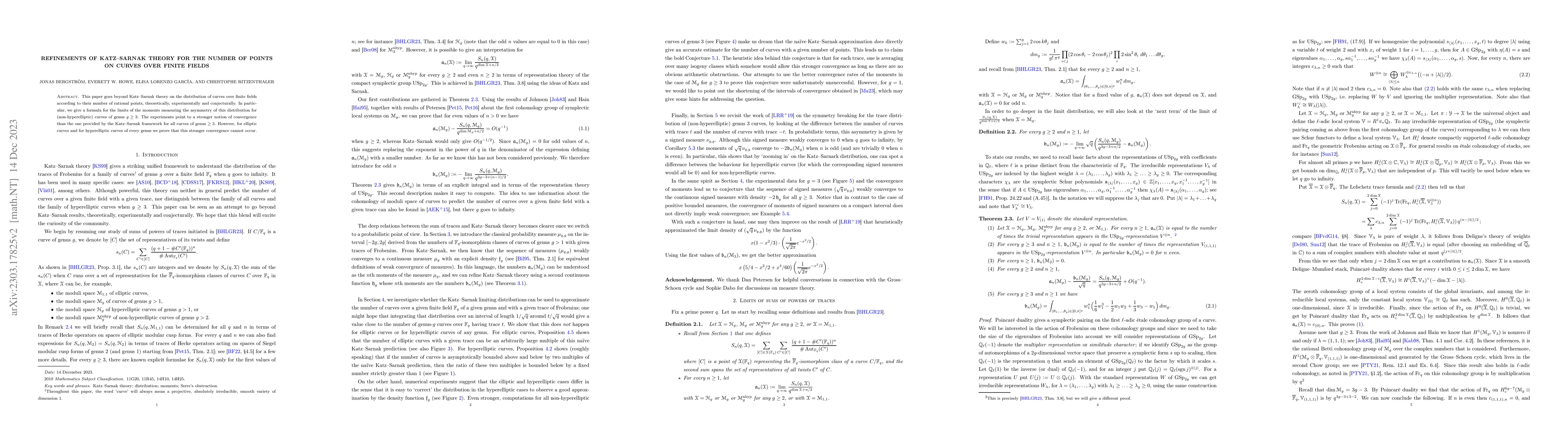 Thumbnail for Refinements of Katz-Sarnak theory for the number of points on curves
  over finite fields