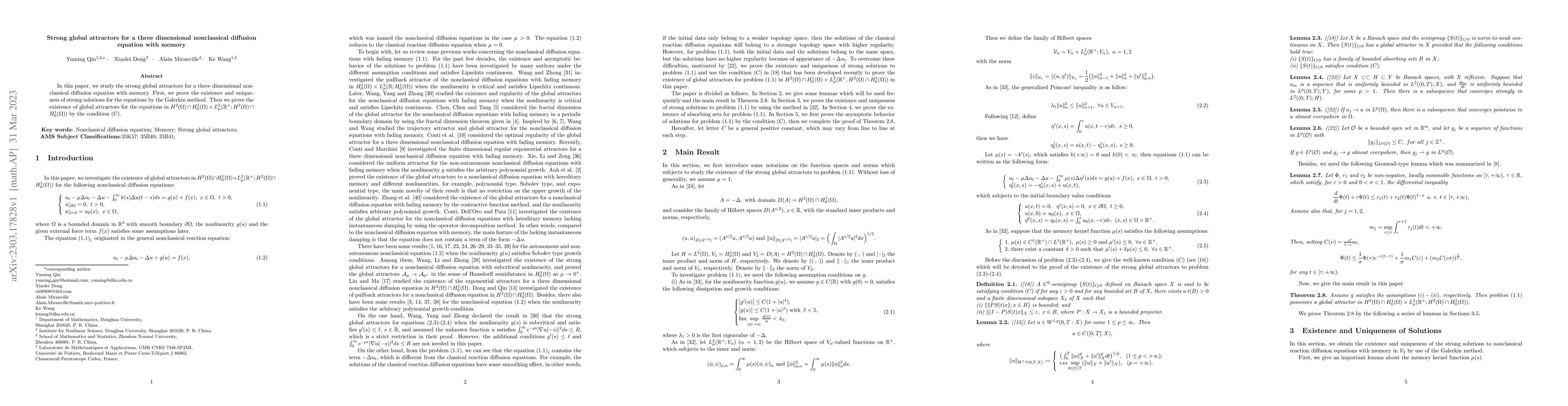 Thumbnail for Strong global attractors for a three dimensional nonclassical diffusion
  equation with memory