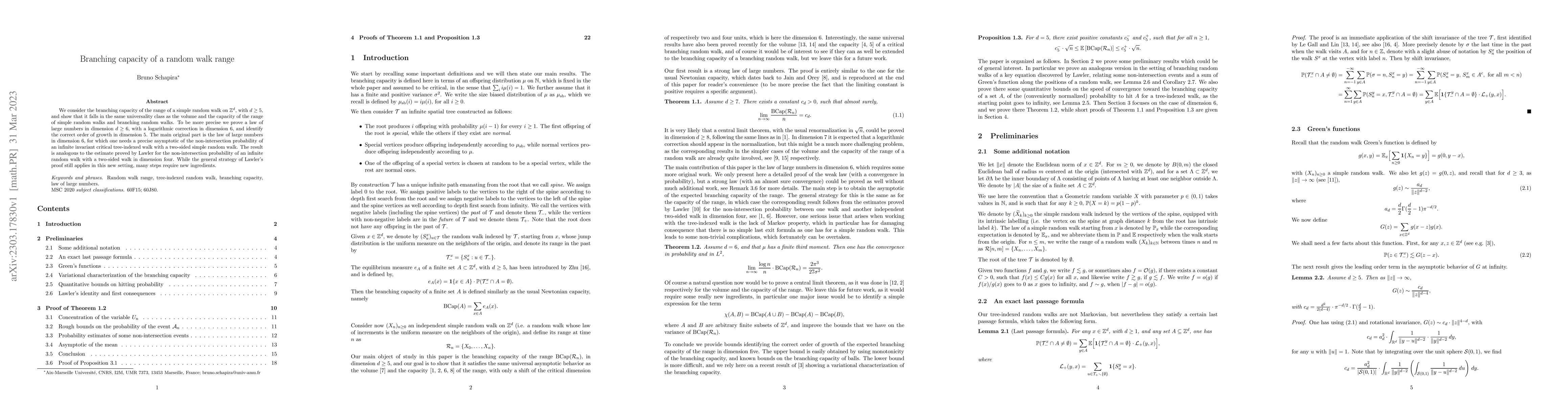 Thumbnail for Branching capacity of a random walk range