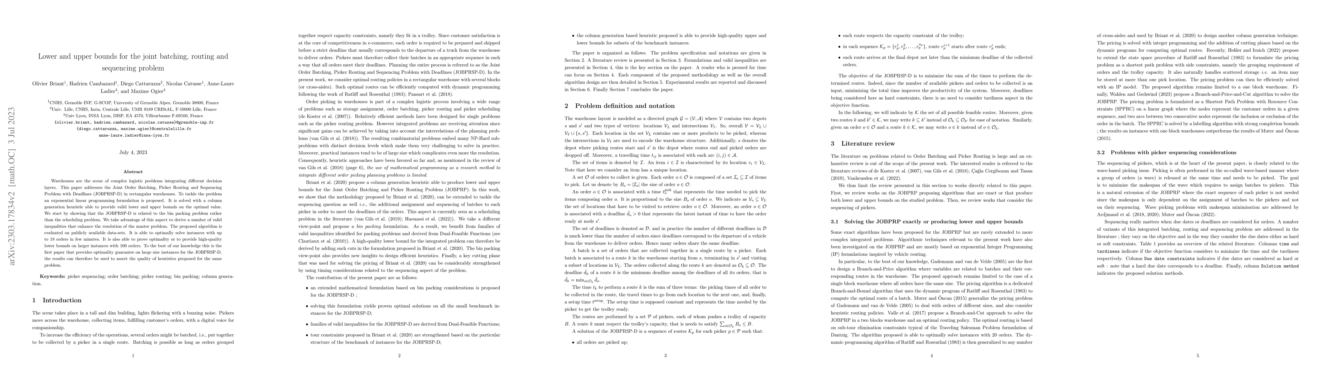 Thumbnail for Lower and upper bounds for the joint batching, routing and sequencing
  problem