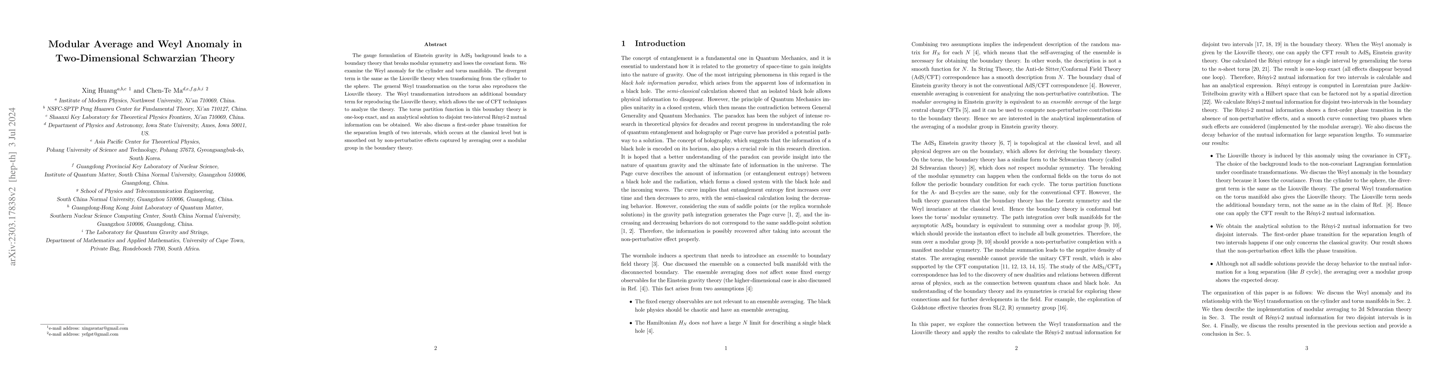 Thumbnail for Modular Average and Weyl Anomaly in Two-Dimensional Schwarzian Theory