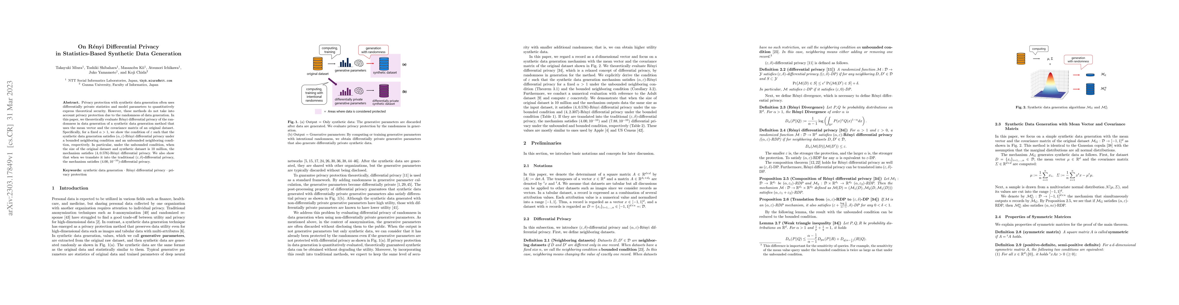 Thumbnail for On R\'{e}nyi Differential Privacy in Statistics-Based Synthetic Data
  Generation